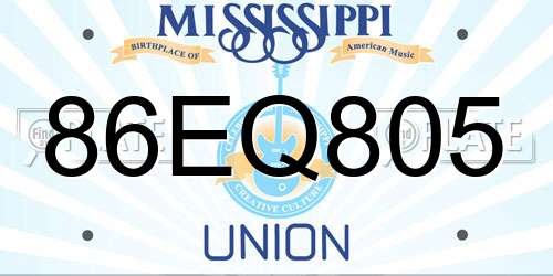 86EQ805 Mississippi License Plate