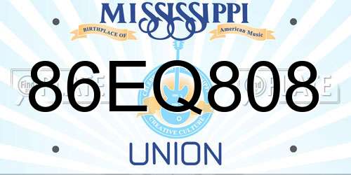 86EQ808 Mississippi License Plate