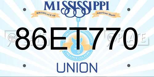 86ET770 Mississippi License Plate