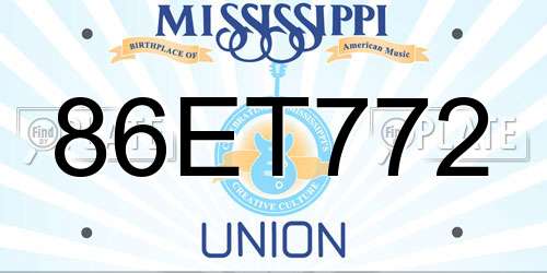86ET772 Mississippi License Plate