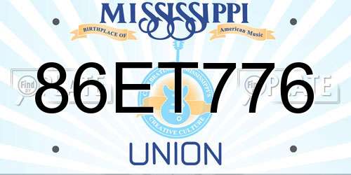 86ET776 Mississippi License Plate