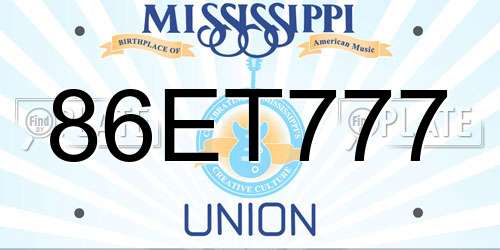 86ET777 Mississippi License Plate