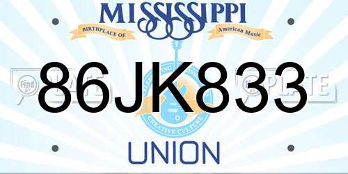 86JK833 Mississippi License Plate
