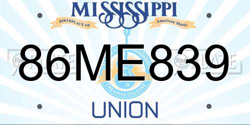 86ME839 Mississippi License Plate