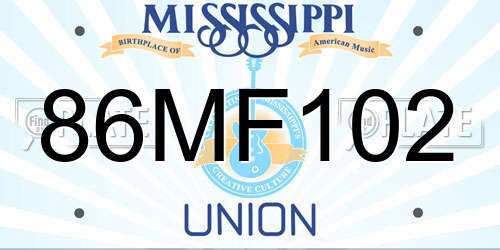 86MF102 Mississippi License Plate