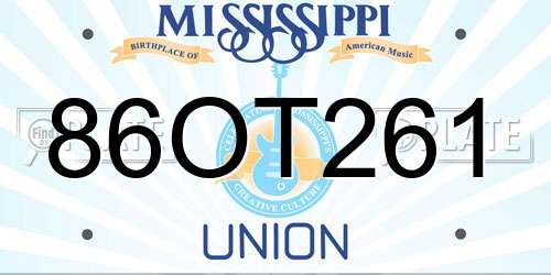 86OT261 Mississippi License Plate