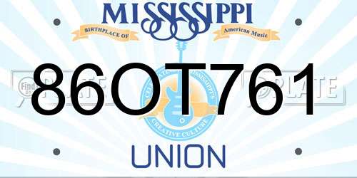 86OT761 Mississippi License Plate