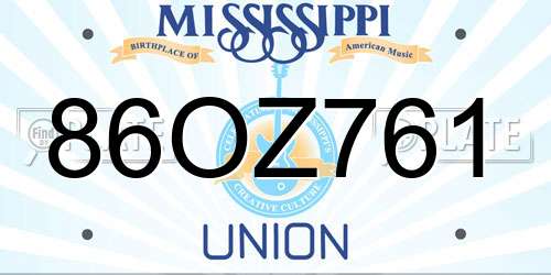 86OZ761 Mississippi License Plate
