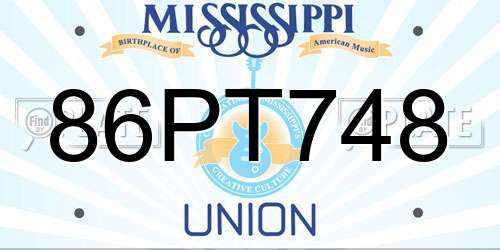 86PT748 Mississippi License Plate