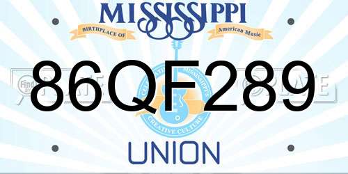 86QF289 Mississippi License Plate