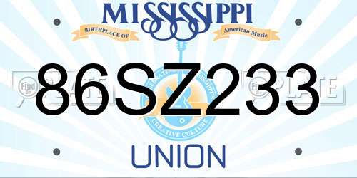 86SZ233 Mississippi License Plate
