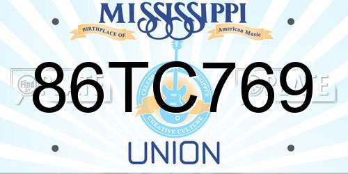 86TC769 Mississippi License Plate