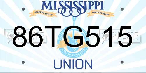 86TG515 Mississippi License Plate
