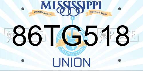 86TG518 Mississippi License Plate