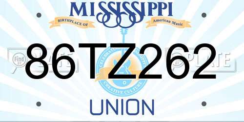 86TZ262 Mississippi License Plate