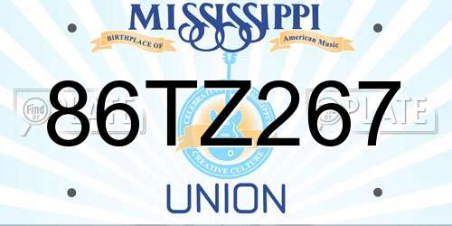 86TZ267 Mississippi License Plate