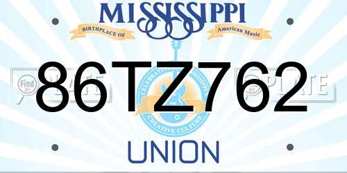 86TZ762 Mississippi License Plate