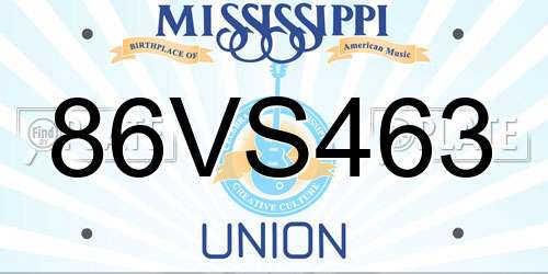 86VS463 Mississippi License Plate