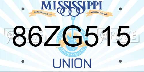 86ZG515 Mississippi License Plate