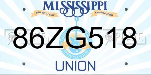 86ZG518 Mississippi License Plate