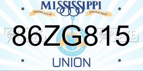 86ZG815 Mississippi License Plate