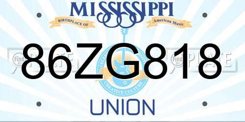 86ZG818 Mississippi License Plate