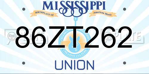 86ZT262 Mississippi License Plate