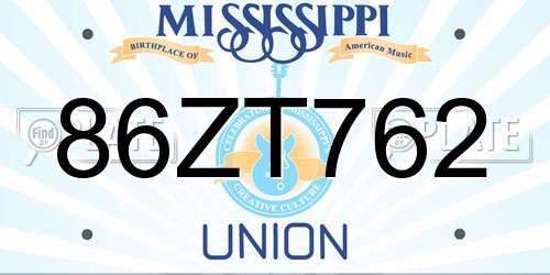 86ZT762 Mississippi License Plate