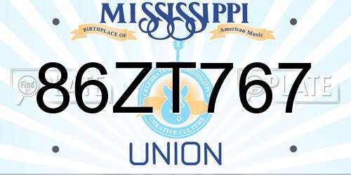 86ZT767 Mississippi License Plate