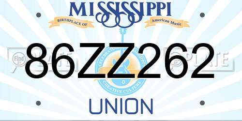 86ZZ262 Mississippi License Plate