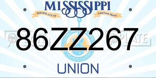86ZZ267 Mississippi License Plate