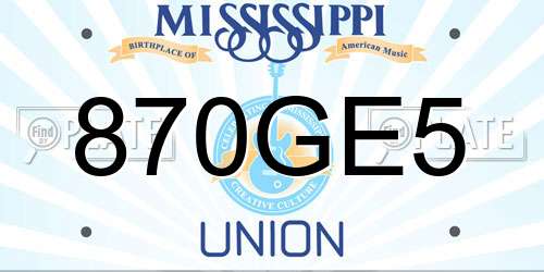 870GE5 Mississippi License Plate