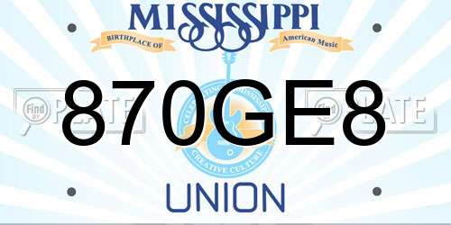 870GE8 Mississippi License Plate