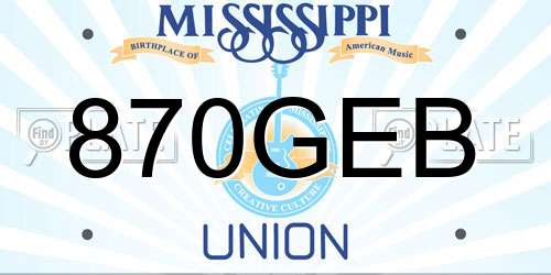 870GEB Mississippi License Plate