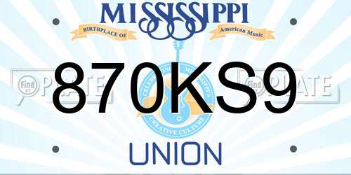 870KS9 Mississippi License Plate