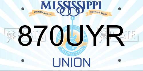 870UYR Mississippi License Plate