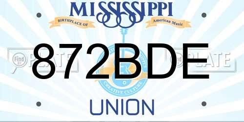 872BDE Mississippi License Plate