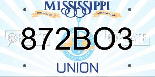 872BO3 Mississippi License Plate