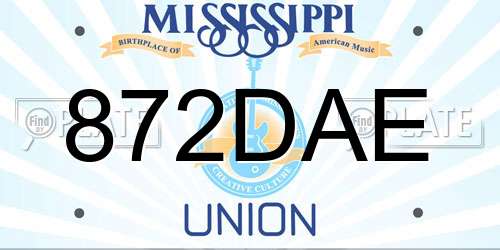 872DAE Mississippi License Plate