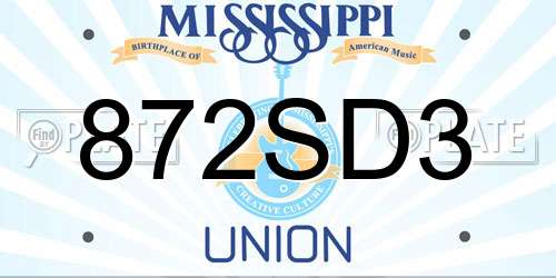 872SD3 Mississippi License Plate
