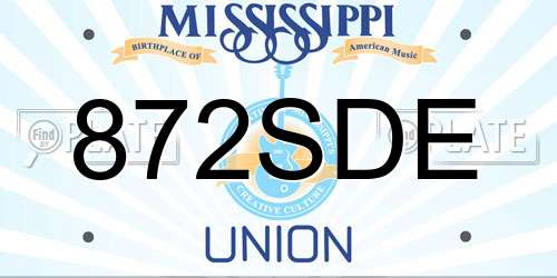872SDE Mississippi License Plate