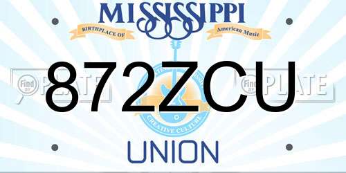 872ZCU Mississippi License Plate