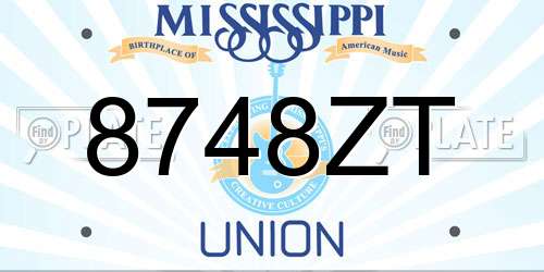 8748ZT Mississippi License Plate
