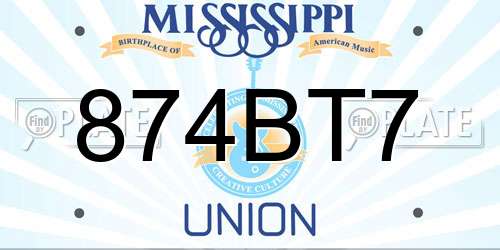 874BT7 Mississippi License Plate