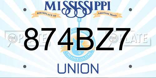 874BZ7 Mississippi License Plate