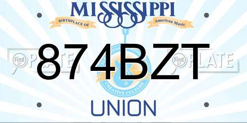 874BZT Mississippi License Plate