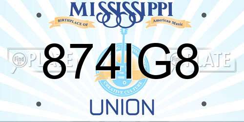874IG8 Mississippi License Plate