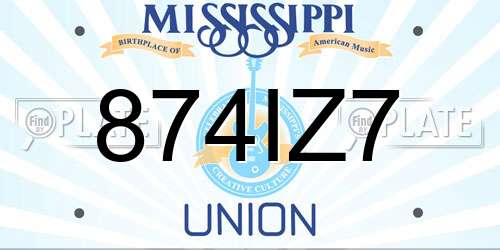 874IZ7 Mississippi License Plate