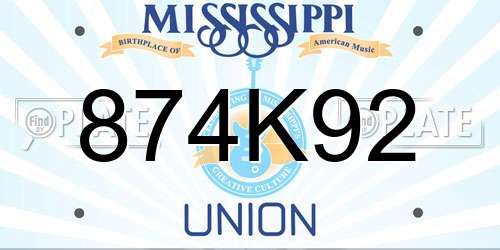 874K92 Mississippi License Plate