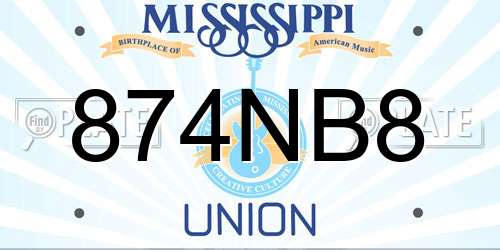 874NB8 Mississippi License Plate